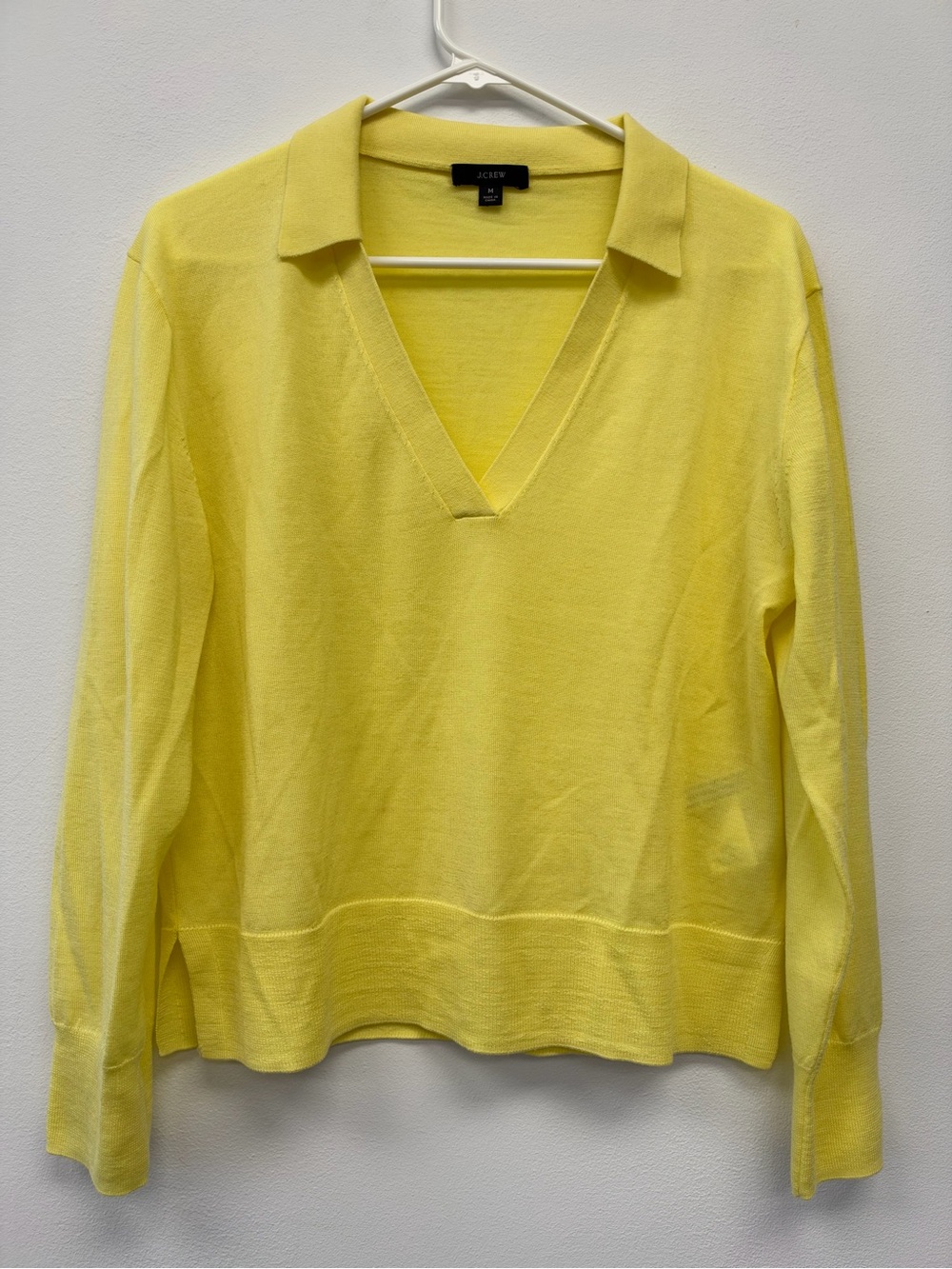 J. Crew Bright Yellow V-Neck Polo Sweater Merino Wool